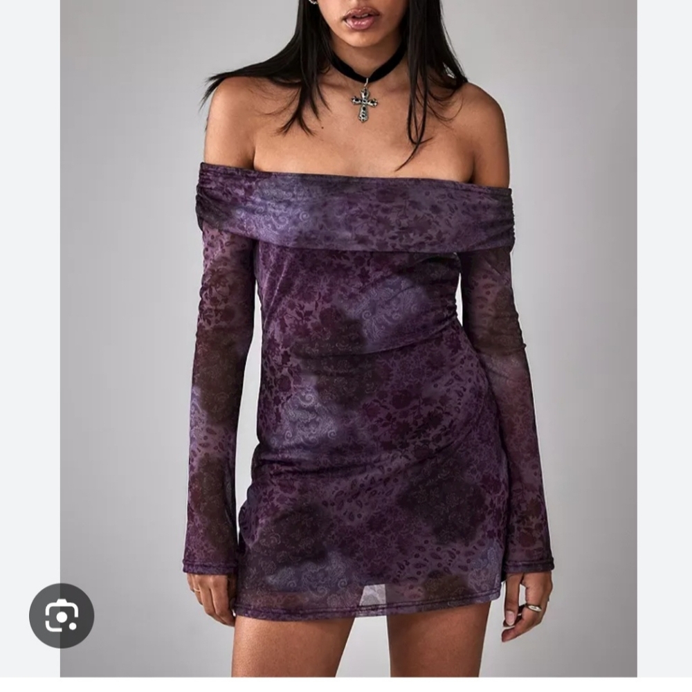 NWT Urban Outfitters Paisley Mesh Off Shoulder Dress - Picture 4 of 15